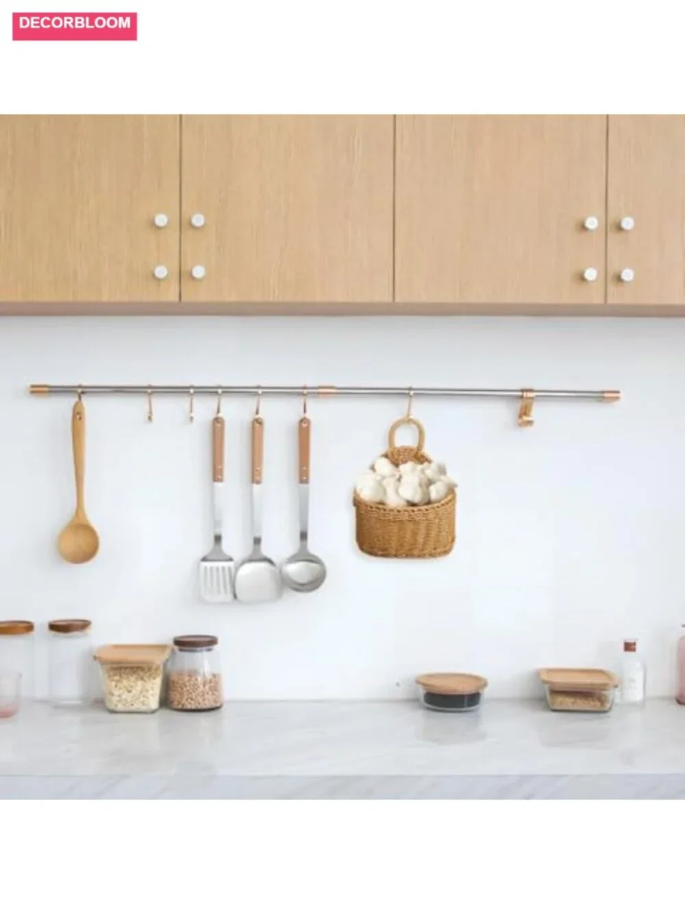 Rattan Woven Wall Storage Basket for Kitchen, Garlic & Produce Organization